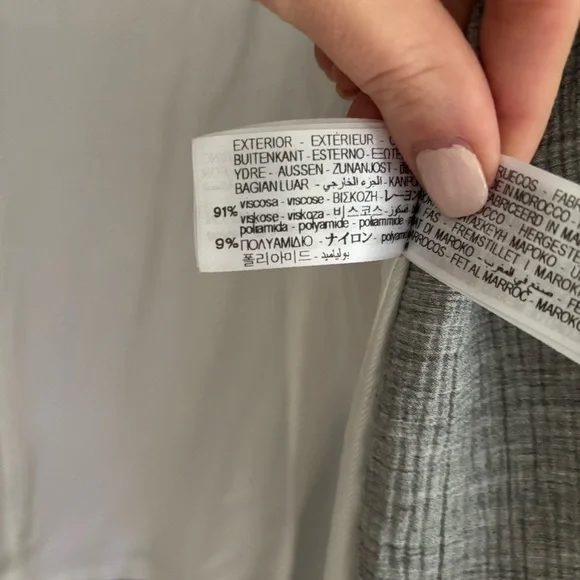 Zara Long Open Blazer Lapel Collar Padded Shoulders Grey Size M - Picture 7 of 8